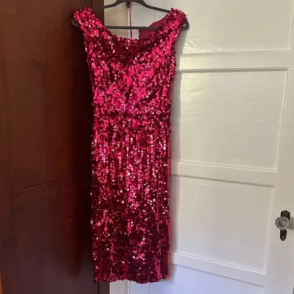 Dolce & Gabbana Hot Pink Sequin Midi Dress - Picture 2 of 5
